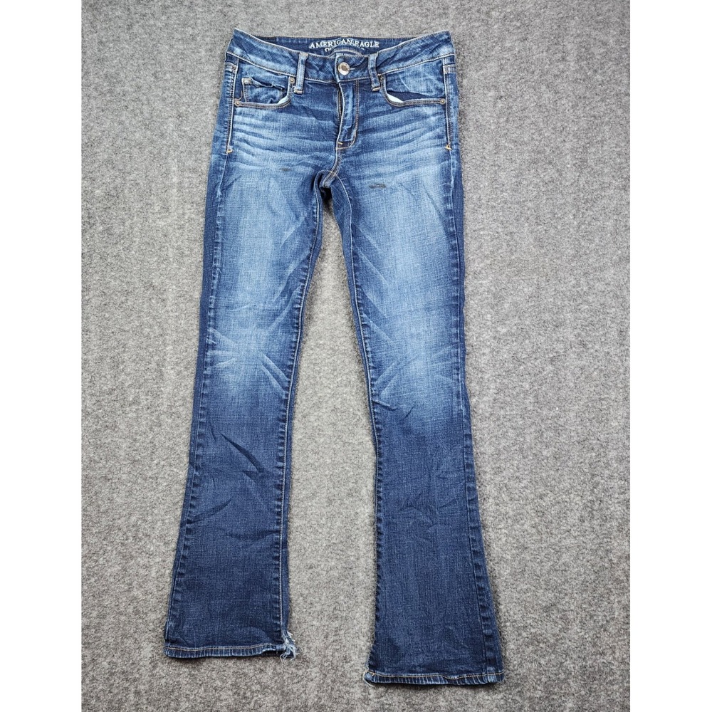 American Eagle Skinny Kick Jeans Womens 6 Blue Super Stretch Low Rise Flare
